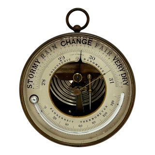 Fine Antique Brass Ships Holosteric Barometer & Thermometer by Pertius,Hulot,Bourgeois & Naudet Paris France For Sale