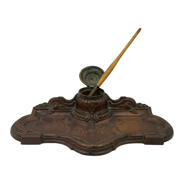Art Nouveau French Bronze Desk Tidy with Inkwell, 1910s For Sale - Image 14 of 18