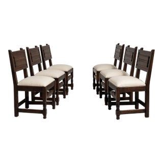 1970s Set of Six Oak Brutalist Dining Chairs For Sale