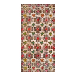 1920s Multicolor Floral Folk Art Antique American Hooked Rug 5'10" X 11'10" Handknotted Wool Carpet For Sale