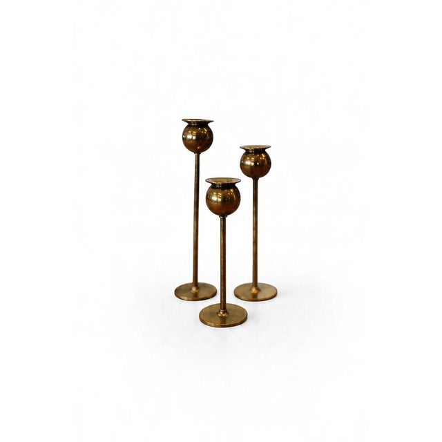 Mid-Century Modern Tulip Candlesticks by Pierre Forssell for Skultuna, 1960s, Set of 3 For Sale - Image 3 of 11