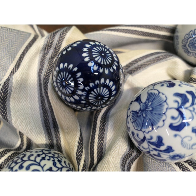 Blue and White Decorative Ceramic Balls, 1970, Set of 10 For Sale - Image 3 of 8