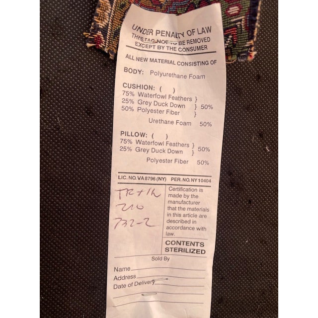 Pair of Stickley Furniture Wine/Blue Geometric Mission Prairie Oak Loveseats / Sofa's For Sale - Image 16 of 18