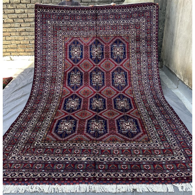 Textile Red Afghan Ersari Hand-Knotted Wool Rug - 6'7" X 9'8" For Sale - Image 7 of 13