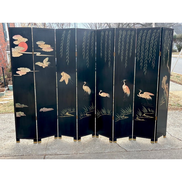 Mid 20th Century Asian Ebonized Coromandel 8 Panel Room Divider Screen For Sale - Image 11 of 15