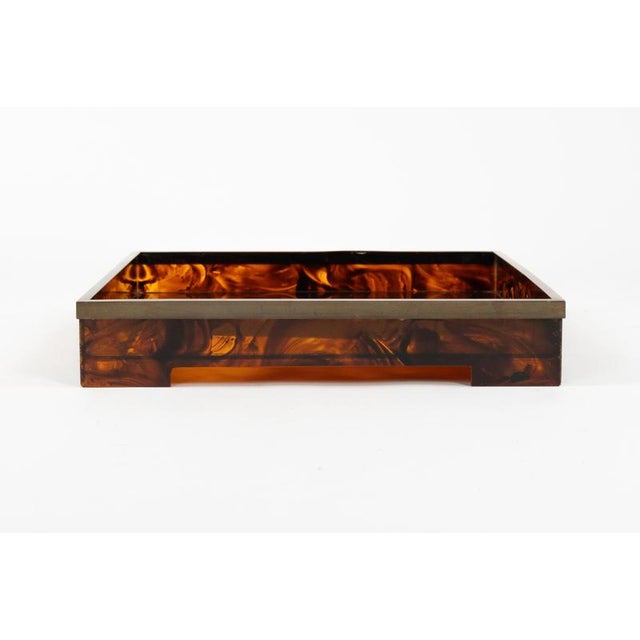 Gold Serving Tray in Acrylic Faux Tortoiseshell and Brass from Christian Dior, 1970s For Sale - Image 8 of 16