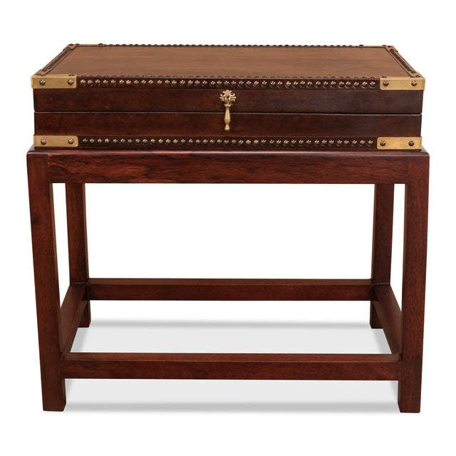 Campaign Leather Box on Stand For Sale - Image 3 of 9