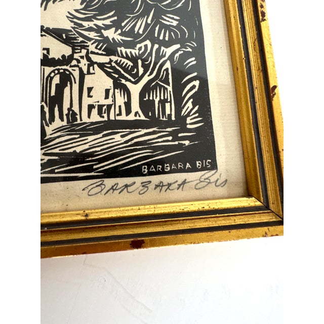 Original French Woodcut of Villagescape - Framed For Sale - Image 4 of 7