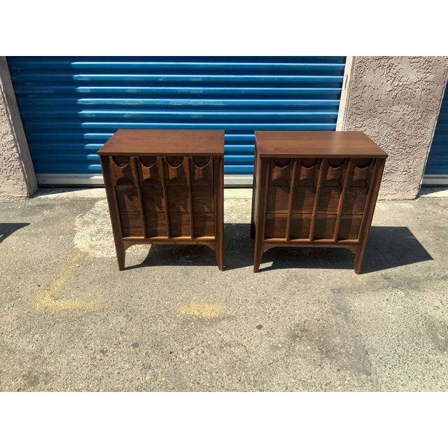 Mid Century Walnut Nightstands - Pair For Sale - Image 4 of 9