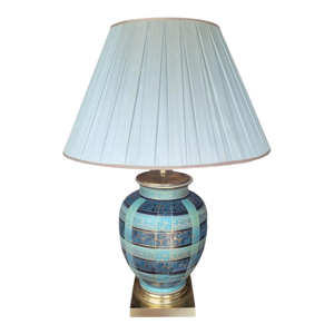 Vintage Ginger Jar Style Blue Gold Frederick Cooper Table Lamp Pleated Shade