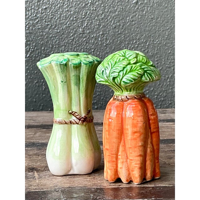 Vintage Glazed Ceramic Vegetables Salt and Pepper Shakers - Set of 2 For Sale - Image 4 of 12