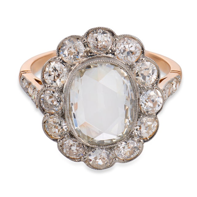 Victorian Early 20th Century Victorian Gia 2.25 Carat Rose Cut Diamond 18k Rose Gold Cluster Ring, Size 8.25 For Sale - Image 3 of 6