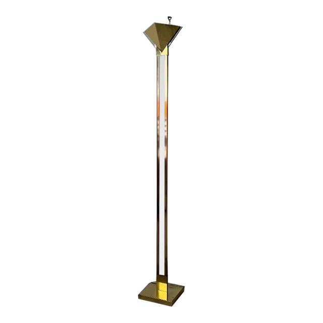 1980s Postmodern George Kovacs Brass & Glass Geometric Floor Lamp For Sale