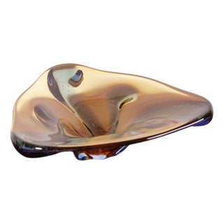 Amber Glass Bowl by Karel Zemek for Mstísov, Czechoslovakia, 1960s For Sale