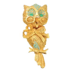Vintage Signed DeNicola Faux-Turquoise Owl Brooch