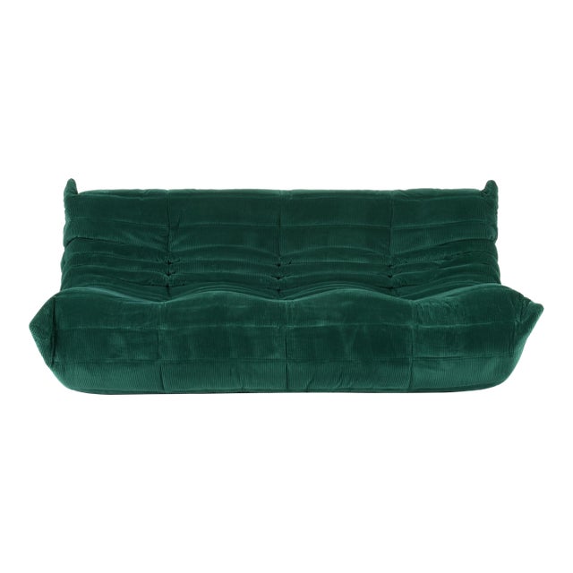 Ligne Roset Togo 3-Seater Sofa in Emerald Corduroy - Original Vintage, Restored For Sale