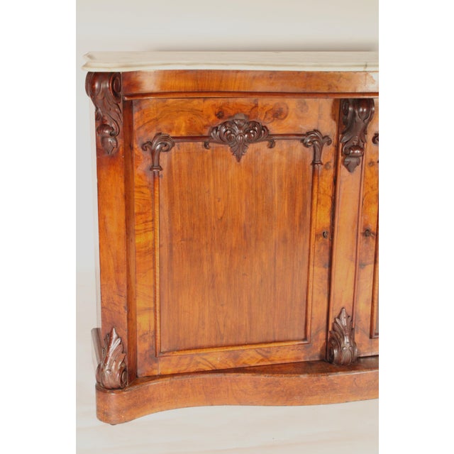 English Victorian Burl Walnut and Walnut Two Door Cabinet With Marble Top For Sale In Los Angeles - Image 6 of 13