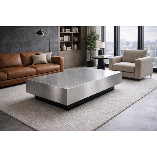 Floating Coffee Table in Brushed Aluminum by Veliento For Sale - Image 4 of 6