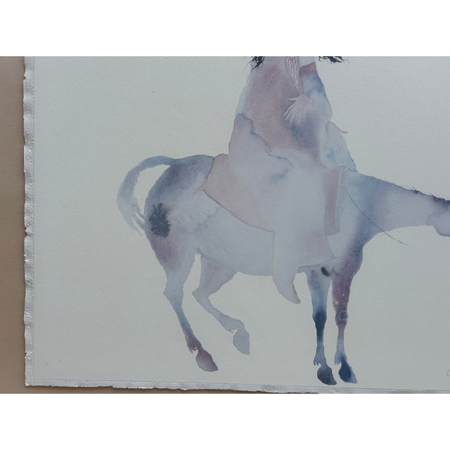 Light Pink 1970s Vintage Original Signed Carol Grigg Water Color “Earth Healer” on Horseback For Sale - Image 8 of 12