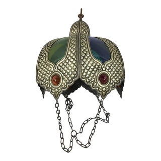 Moroccan Style Glass and Metal Shade For Sale