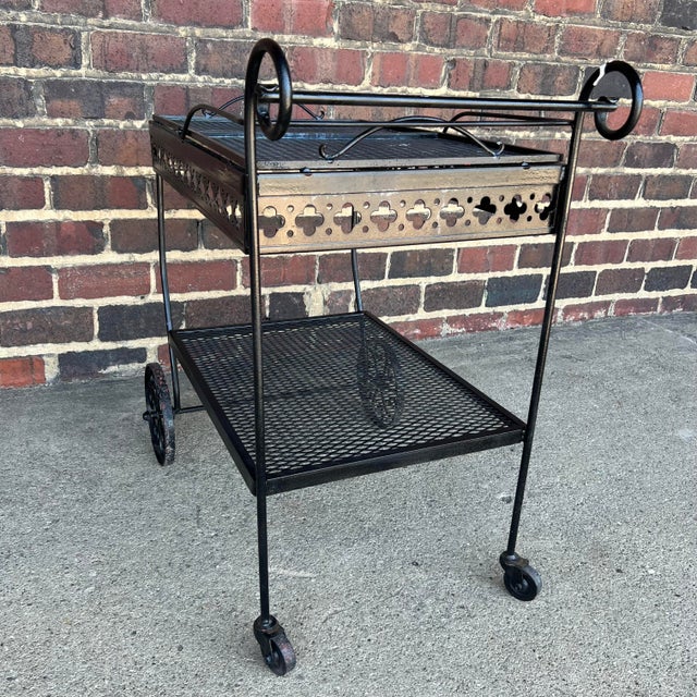 Mid Century Modern Wrought Iron Outdoor Bar Cart on Wheels. Salterini? Chairish