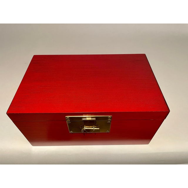 Chinese Red Lacquered Box With Brass Mounts, Mid 20th Century For Sale - Image 12 of 12