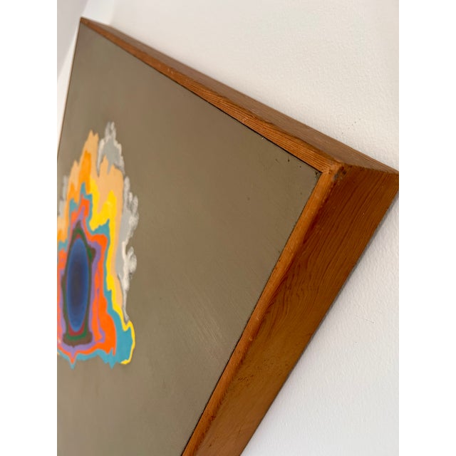 Wood Vintage Original Framed Abstract Psychedelic Pop Art Acrylic Painting For Sale - Image 7 of 9