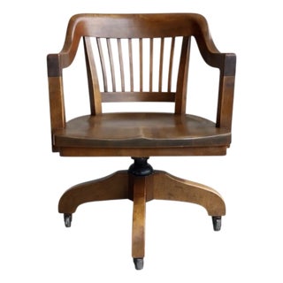Early 20th-C. Bank of England Gunlocke Oak Tilting Rolling Banker’s Office Desk Chair For Sale