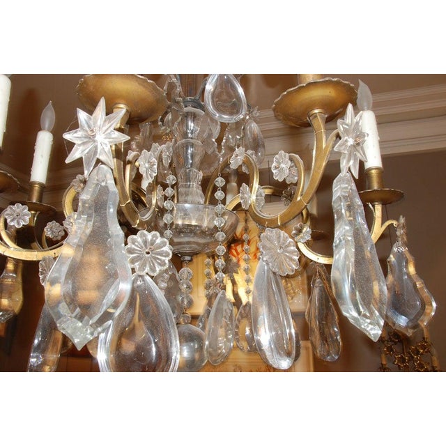 French Period French Eight-Light Bronze and Crystal Chandelier For Sale - Image 3 of 9