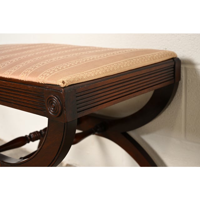 Wood Kindel Furniture Regency Carved Mahogany Curule Vanity Bench or Stool For Sale - Image 7 of 12