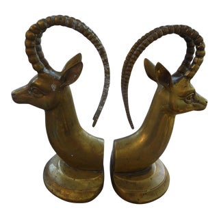 Vintage Sarreid Ltd. Brass Ibex Bookends - a Pair For Sale