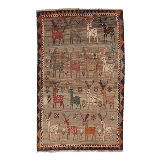 Vintage Persian Gabbeh Rug, Polychromatic Animal Pictorials - Rug & Kilim For Sale