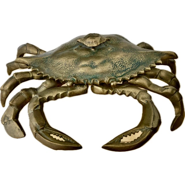 Vintage Extra Large Brass Crab Figure Trinket Box, With Baby Crab on Back For Sale In Naples, FL - Image 6 of 7