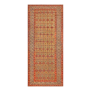 1890s Yellow Canary Geometric Tribal Antique Persian Serab Rug 3'4" X 8'0" Handknotted Wool Carpet For Sale
