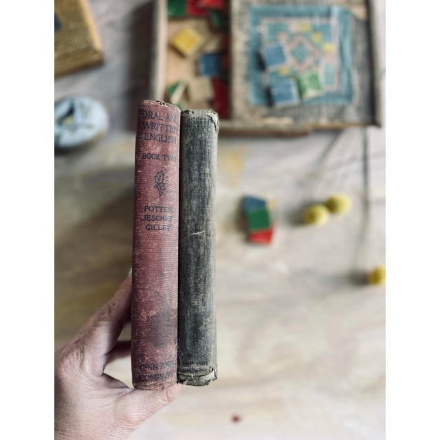Verdigris 1915 & 1917 Pair of School Books Oral and Written English and Essentials of Arithmetic For Sale - Image 8 of 10