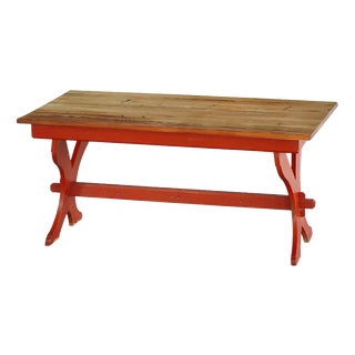 Scandinavian Rustic Farmhouse Dining Table in Red Painted Pine, Sweden, 1920s For Sale