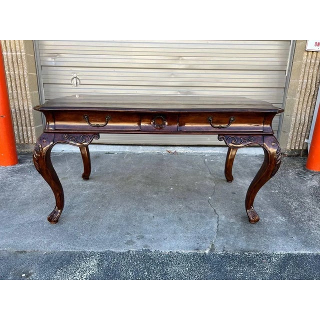 Late 20th Century Late 20th Century Rococo Style Hekman Mahogany Writting Table Desk For Sale - Image 5 of 12