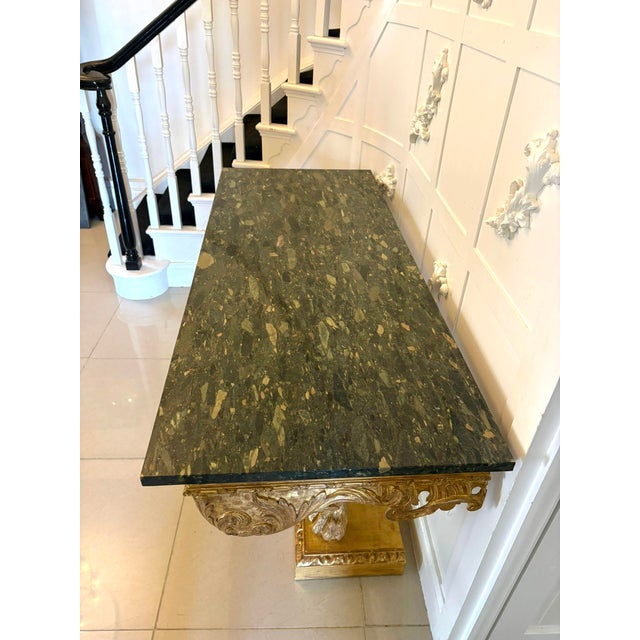 Antique Baroque Revival Italian Giltwood Console Tables with Breccia Marble Tops and Lion's Paw Supports, 1850s, Set of 2 For Sale - Image 10 of 15