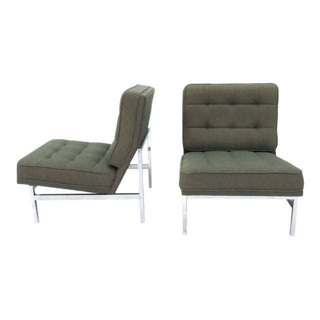 Vintage Mid Century Early Florence Knoll Parallel Bar Slipper Side Chairs - a Pair For Sale