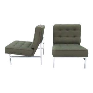 Vintage Mid Century Early Florence Knoll Parallel Bar Slipper Side Chairs - a Pair