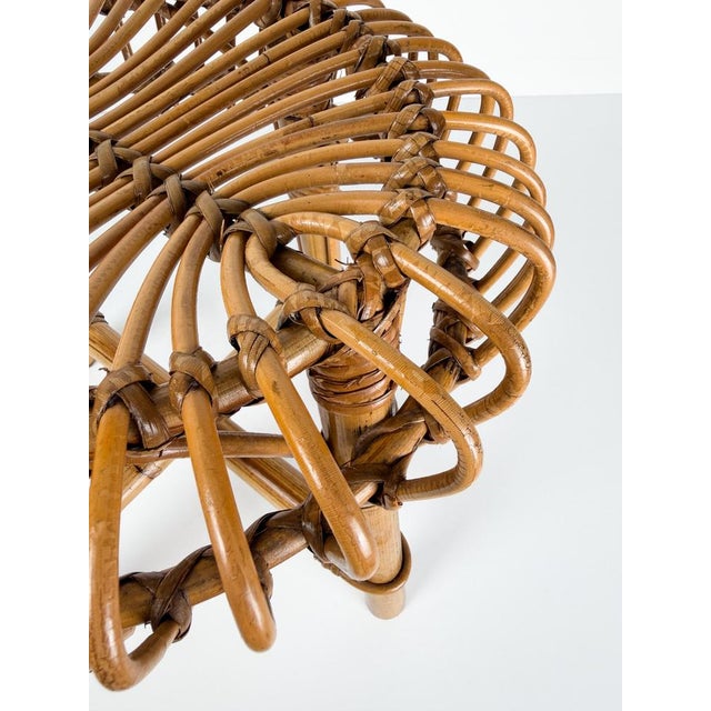 Brown Mid-Century Italian Handcrafted Cane Bamboo & Rattan Stool in the style of Albini for Tito Agnoli, 1960s For Sale - Image 8 of 18