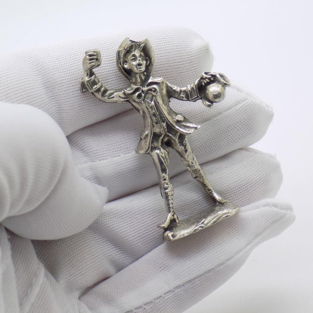 A finely crafted vintage miniature portraying a Renaissance character, handmade in Italy during the 1970s and 1980s in...