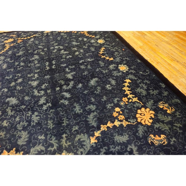 Textile 1920s Navy Background Traditional Damask Antique Chinese Peking Room Size Rug For Sale - Image 7 of 9