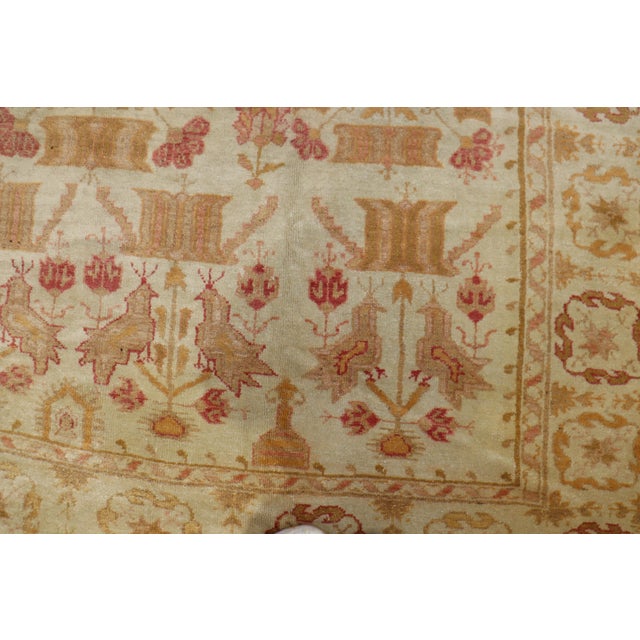 Antique Zabihi Collection Pictorial Ivory Oushak Rug - 9'2" x 15'2" For Sale - Image 9 of 12