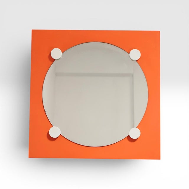 Vintage Space Age Geometric Orange Specchio Wooden Mirror, 1970s For Sale - Image 4 of 4