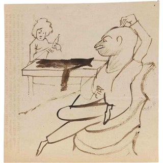 Mino Maccari, Homemade Scene, 1960s, China Ink on Paper For Sale