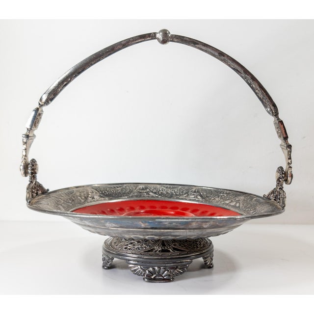 Late 19th Century 19th Century Aesthetic Style Silver Plate Compote Basket Bowl by Simson Hall Miller For Sale - Image 5 of 11