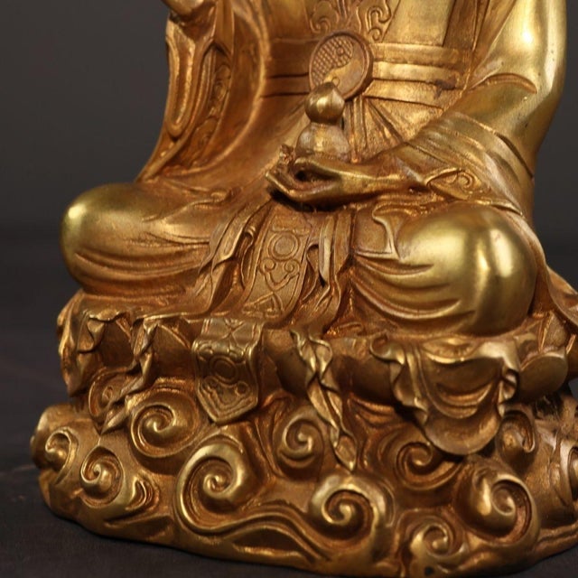 Bronze Late 19th Century Gilt Bronze Tai Shang Lao Jun Statue, Taoist Deity Figure For Sale - Image 8 of 9