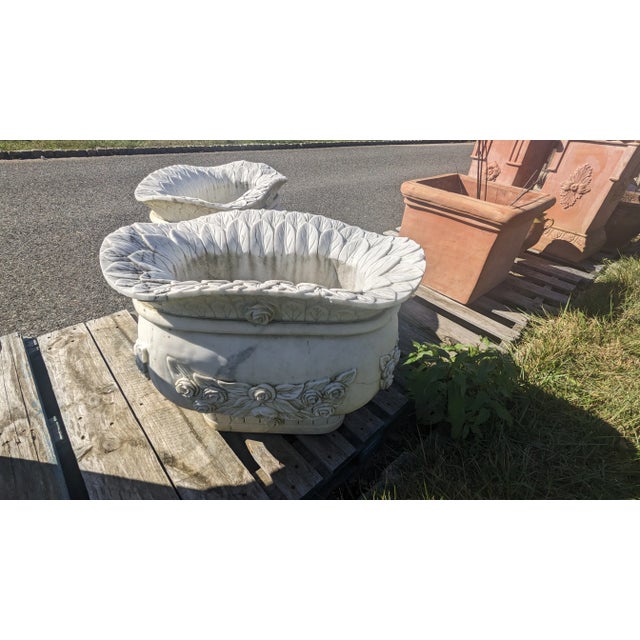 Monumental Italian Rose Marble Jardinières Garden Planters - Set of 2 For Sale - Image 12 of 12