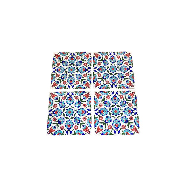 2000 - 2009 Turkish Iznik Red & Blue Floral Pattern Ceramic Tile For Sale - Image 5 of 6